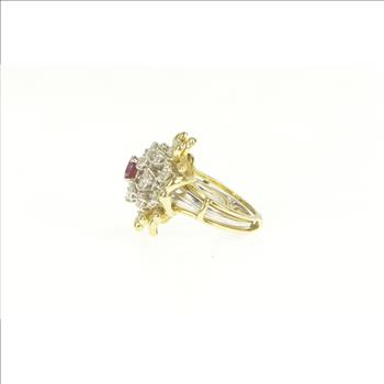 Platinum 3.75 Ctw Ruby Diamond Cluster Engagement Set Ring, Size 5