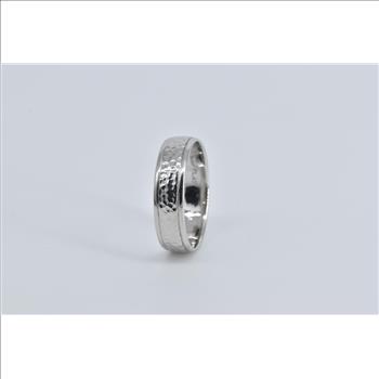 Platinum 5.9mm Hammered Novell Wedding Band Ring, Size 10.5