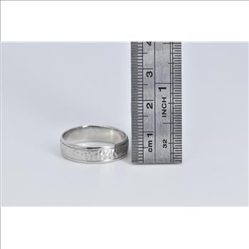 Platinum 5.9mm Hammered Novell Wedding Band Ring, Size 10.5