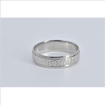 Platinum 5.9mm Hammered Novell Wedding Band Ring, Size 10.5