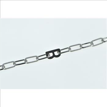 Platinum 7.25mm B Letter Monogram Paperclip Chain Bracelet 7.25