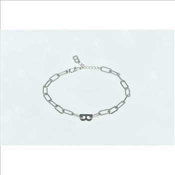 Platinum 7.25mm B Letter Monogram Paperclip Chain Bracelet 7.25