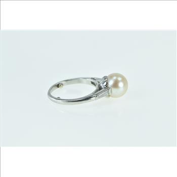 Platinum 8.45mm Pearl Diamond Classic Engagement Ring, Size 3.25