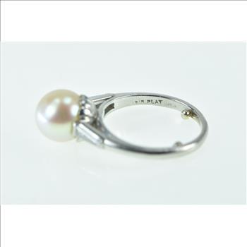 Platinum 8.45mm Pearl Diamond Classic Engagement Ring, Size 3.25
