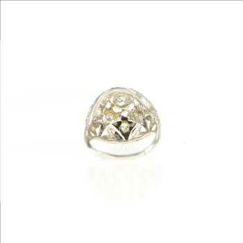 Platinum Art Deco 0.90 Ctw OEC Diamond Filigree Ring, Size 6
