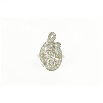 Platinum Art Deco 2.25 Ctw Diamond Freeform Statement Ring, Size 6.75