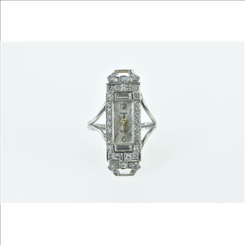 Platinum Art Deco Diamond Thomax Modified Watch Ring, Size 7