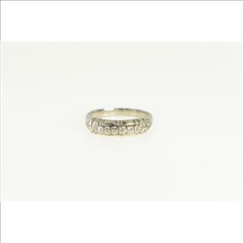 Platinum Art Deco Orange Blossom Wedding Band Ring, Size 4