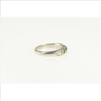 Platinum Art Deco Orange Blossom Wedding Band Ring, Size 4