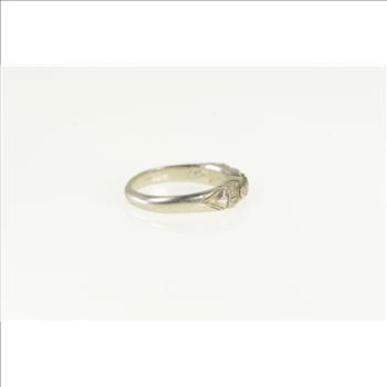 Platinum Art Deco Orange Blossom Wedding Band Ring, Size 4.25