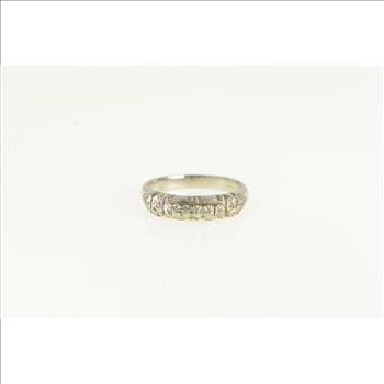 Platinum Art Deco Orange Blossom Wedding Band Ring, Size 4.25