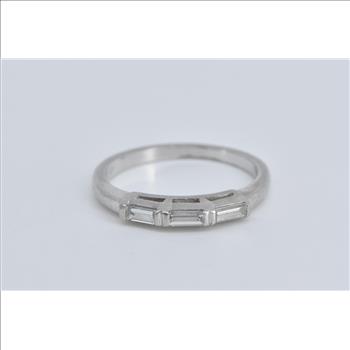 Platinum Baguette Natural Diamond Vintage Wedding Band Ring, Size 6