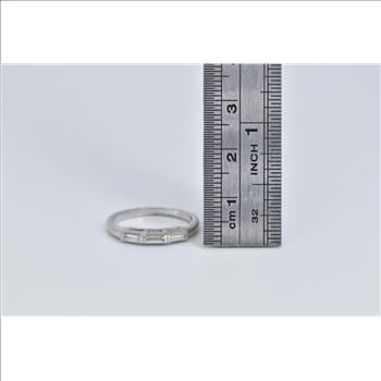 Platinum Baguette Natural Diamond Vintage Wedding Band Ring, Size 6
