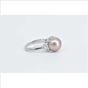 Platinum Champagne Pearl Natural Diamond Cocktail Ring, Size 8.25