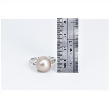 Platinum Champagne Pearl Natural Diamond Cocktail Ring, Size 8.25