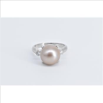 Platinum Champagne Pearl Natural Diamond Cocktail Ring, Size 8.25
