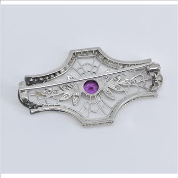 Platinum Garnet 0.70 Ctw Rose Natural Diamond Filigree Pin/Brooch