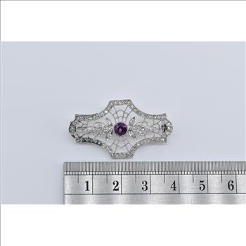 Platinum Garnet 0.70 Ctw Rose Natural Diamond Filigree Pin/Brooch