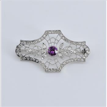 Platinum Garnet 0.70 Ctw Rose Natural Diamond Filigree Pin/Brooch
