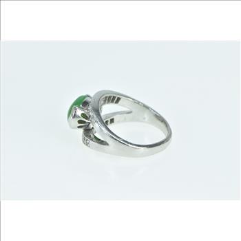 Platinum Jade Diamond Ornate Vintage Statement Ring, Size 5.25