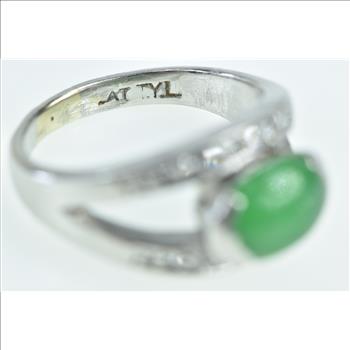 Platinum Jade Diamond Ornate Vintage Statement Ring, Size 5.25