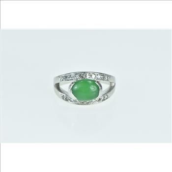 Platinum Jade Diamond Ornate Vintage Statement Ring, Size 5.25