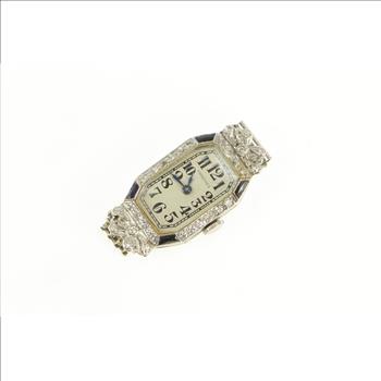 Platinum Longines Art Deco Diamond Sapphire Bow Watch