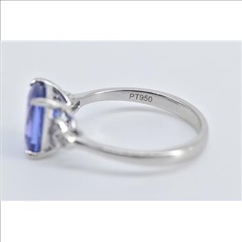 Platinum Oval Cushion Tanzanite Diamond Statement Ring, Size 7