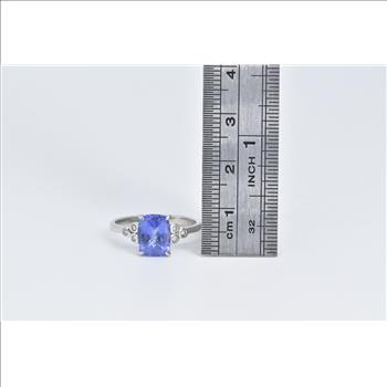 Platinum Oval Cushion Tanzanite Diamond Statement Ring, Size 7