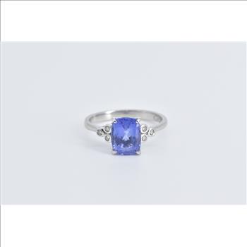 Platinum Oval Cushion Tanzanite Diamond Statement Ring, Size 7