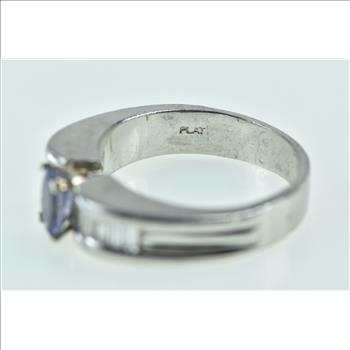 Platinum Oval Tanzanite Baguette Diamond Engagement Ring, Size 7.75