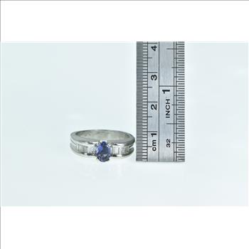 Platinum Oval Tanzanite Baguette Diamond Engagement Ring, Size 7.75