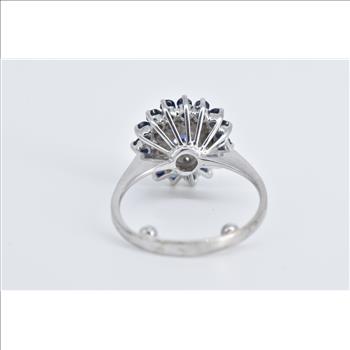 Platinum Sapphire Diamond Halo Cluster Halo Statement Ring, Size 6.25