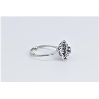 Platinum Sapphire Diamond Halo Cluster Halo Statement Ring, Size 6.25