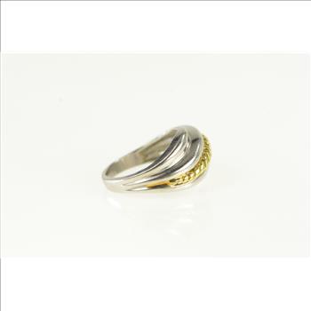 Platinum Two Tone Rope Banded Wavy Statement Ring, Size 5.25