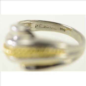 Platinum Two Tone Rope Banded Wavy Statement Ring, Size 5.25