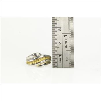 Platinum Two Tone Rope Banded Wavy Statement Ring, Size 5.25