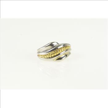 Platinum Two Tone Rope Banded Wavy Statement Ring, Size 5.25