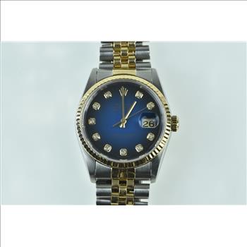 Rolex Datejust 36mm 16233 Blue Vignette Diamond Dial TT Watch - Men's