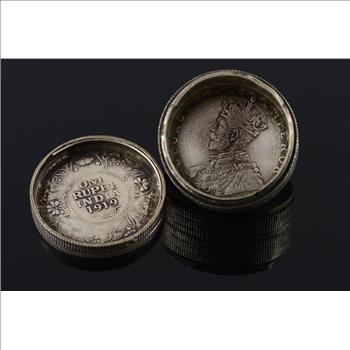 Silver 1916 Indian Rupee Hidden Secret Compartment Stacked Coins