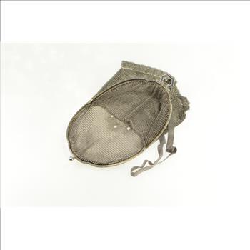 Silver Art Deco Elaborate Floral Mesh Purse Hand Bag