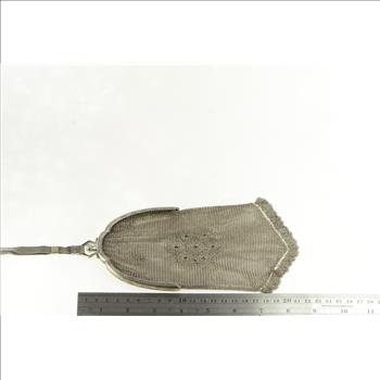 Silver Art Deco Elaborate Floral Mesh Purse Hand Bag