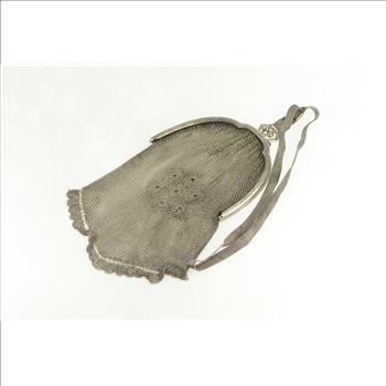 Silver Art Deco Elaborate Floral Mesh Purse Hand Bag