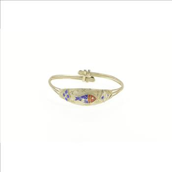 Silver Enamel Fish Design Child's Adjustable Bangle Bracelet 4.75-5.75
