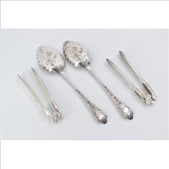 Silver Plated 1870's J Sherwood & Sons Nut Cracker & Spoon Set (4 pcs)
