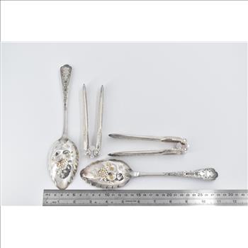 Silver Plated 1870's J Sherwood & Sons Nut Cracker & Spoon Set (4 pcs)