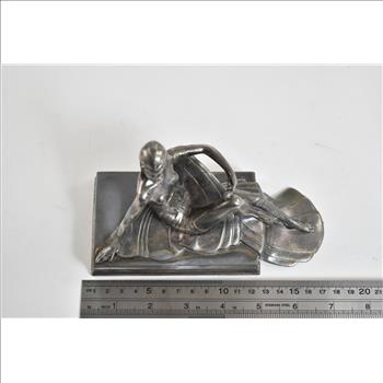 Silver Plated Art Deco Lounging Warrior Woman Statue 6.75