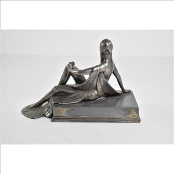 Silver Plated Art Deco Lounging Warrior Woman Statue 6.75
