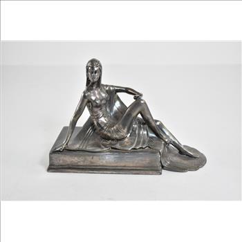 Silver Plated Art Deco Lounging Warrior Woman Statue 6.75