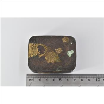 Silver Plated Japanese Ornate Hand Fan Geisha Lotus Pill Box